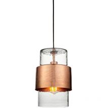 Merano Palermo Plafonnier suspendu mince, plaque de cuivre martelé, verre transparent texturé
