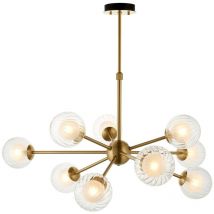 Merano - Rome Lampada da soffitto a sospensione in vetro multi braccio, lastra in ottone satinato, vetro