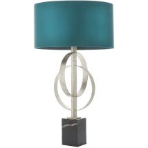 Merano - Trento Lampe de Table Feuille d'Argent Antique & Tissu Satin Bleu Sarcelle
