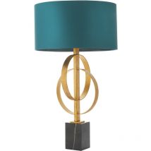 Trento Lampe de table feuille d'or antique et tissu satiné bleu sarcelle - Merano