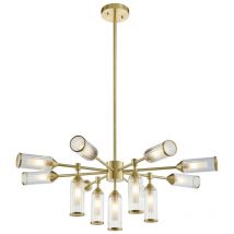 Merano - Trieste Multi Arm Pendant Ceiling Light Satin Brass Plate, Clear, Frosted Glass