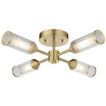 Merano Trieste Multi Arm Semi Flush Ceiling Lamp Satin Brass Plate, Clear, Frosted Glass