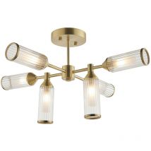 Trieste Placca in ottone satinato semi-incasso a soffitto a 6 luci con vetro trasparente e smerigliato - Merano