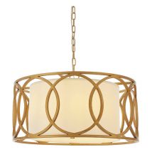 Merano - Varese 4 Light Ceiling Pendant Brushed Gold Paint & White Fabric