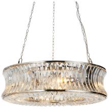 Vittoria Plafonnier Suspendu Plaque Nickel Brillant, Cristal Et Verre Transparent - Merano