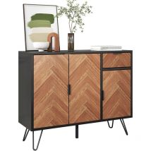 Kleine Schrnkchen, Sideboard, Schrnkchen, strukturierte Kommode, 90 x 72 x 30 cm, Schwarz und Holz.