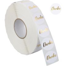 Relaxdays Rouleau étiquettes « Thank you », 2500 pièces, autocollants ronds, « merci », 25 mm, blanc/doré