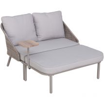 Méridienne de jardin en acier/rotin porto en gris - 128cm x 142cm