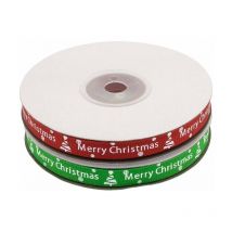 Coavas - Merry Christmas Printed Grosgrain Ribbon, 50 Yards, 3/8 Inch, Christmas Red and Green Ribbons, 25 Yards/Spool x 2 Spools (Red+Green)