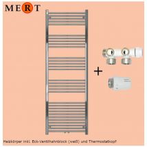 Badheizkörper royal, chrom gerade, inkl Ventilhahnblock + Thermostatkopf, 30 x 180cm