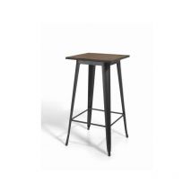 Hispanohogar - Mesa alta de bar pie metálico grafito tapa nogal 106 cm(alto) 60 cm(ancho)60 cm(fondo).