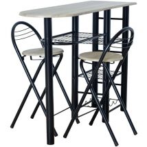 Dupi - Mesa Alta de Cocina Office Estilo Industrial en Negro y Madera Clara con 2 Taburetes Plegables 40x88x120 cm
