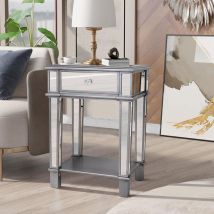 Mesa auxiliar decorativa con espejo de 1 cajón