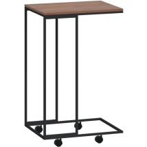 Décoshop26 - Mesa auxiliar en forma de c con ruedas 40 x 30 x 63,5 cm madera contrachapada marrón y hierro negro DEC031297