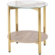 Beliani - Mesa auxiliar moderna tablero de vidrio templado estructura de metal 1 estante madera clara dorado Lovell