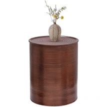 WOMO-DESIGN Mesa Auxiliar Redonda Porvoo Ø 40x50 cm Cobre Vintage Hecha a Mano Aluminio Aspecto Martillado Metal Diseño Vintage Mueble Estilo