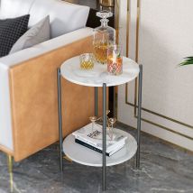 Unho - Mesa Auxiliar Redonda de Mármol Mesitaa Nórdica Dorado para Salón Dormitorio Oficina, Negro