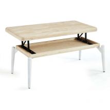 Mesa centro elevable Moon acabado roble nordish/blanco, 120cm (largo) 60cm (ancho) 47/62cm (alto).