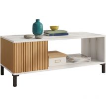Mesa de Centro Salón Comedor Tokio Estilo Nóridco en Roble Ryado y Blanco Albo 100x41 cm
