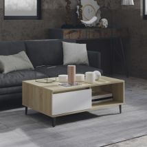 Maisonchic - Mesa centro,Mesa de café,Mesa Auxiliar madera contrachapada blanco y roble 90x60x35 cm ME60107