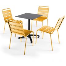 Oviala - Mesa de conjunto laminado pizarra oscura y 4 sillas amarillas - Pizarra gris oscuro