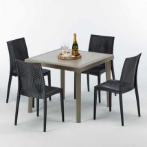 Mesa Cuadrada Beige 90x90 cm y 4 Sillas De Colores Elegance
