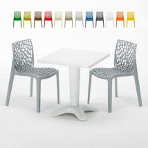 Mesa Cuadrada Blanca 70x70 cm y Sillas De Colores Gruvyer Patio - Gris