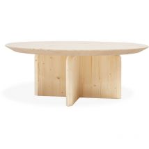 Decowood - Mesa de centro redonda de madera maciza en tono natural de 60cm