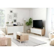 Fores Habitat S.l.u. - Mesa de centro Brooklyn Blanco Artik (Blanco Mate) - Roble Canadian 100cm (ancho) x 40cm (alto)