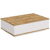 Mesa de centro rectangular con 1 abatible en blanco y pino atlántico - L90 cm