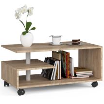 Abamihome - Mesa de centro con ruedas akord vini Roble Sonoma 90 cm frente en color Roble Sonoma 90x51x40 cm