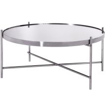 Womo-design - Mesa de Centro Redonda Ø75x35 cm Mesita de Café con Encimera de Cristal Insertada y Marco de Metal Color Cromado Mueble Auxiliar