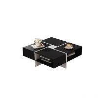 Minkurow - Mesa de centro cuadrada moderna 70x70x35cm - diseño en blanco y negro, 5 compartimentos abiertos, compartimento de almacenamiento central