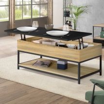 Idmarket - Mesa de centro boston con tablero rectangular elevable y estante inferior de diseño industrial