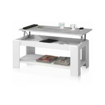 Habitdesign - Mesa de centro elevable Ambit Blanco Artik (Blanco Mate) - Gris Cemento 100cm (ancho) x 43–54cm (alto)