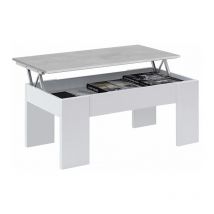 Mobimarket - Mesa de centro elevable Low Cost Blanco Artik (Blanco Mate) - Gris Cemento 100cm (ancho) x 45–56cm (alto)
