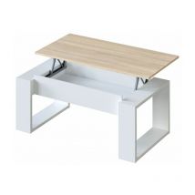 Habitdesign - Mesa de centro elevable Nova Blanco Artik (Blanco Mate) - Roble Canadian 105cm (ancho) x 45–54cm (alto)