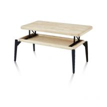 Duehome - Mesa de centro elevable Padma Negro - Roble 60cm (ancho) x 47cm (alto)
