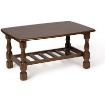 Vivalamp - Mesa de centro estilo rustico 91x61x44cm en madera maciza acabado cerezo oscuro