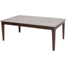 Mendler - Mesa de centro HHG-988, mesa auxiliar mesa de sofá madera maciza hdf laminado melamina 46x120x70cm aspecto hormigón patas marrones