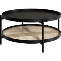 Mesa de centro de madera en mindi negra y caña D84 cm - Lukut