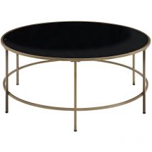 Mesa de centro con tablero de cristal negro marco de metal dorado redondo 88 cm diseño glamour moderno Florence