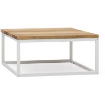 Mesa de Centro Preston Blanca 80x80x38cm con tablero de madera maciza de piezas tricolor Box Furniture
