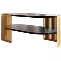 Mobilier1 - Mesa de centro Sordore 119, Dorado + Mármol negro, 40x50x100cm, Diámetro: 0, Aglomerado laminado, Ovalada