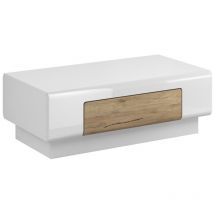 Comfivo - Mesa de centro Torsone 111, Blanco + Blanco brillante + Roble sanremo, 39x60x110cm, Diámetro: 0, Aglomerado laminado, Angular