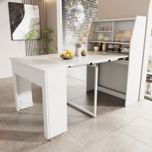 Mesa de comedor extensible, mueble de almacenamiento, mesa de centro, multifunción, ahorra espacio, 52-132,5 x 80 x 76 cm, color blanco
