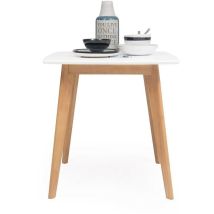 Homely - Mesa de comedor fija melaka sobre lacado blanco y patas de madera de roble 75x75 cm