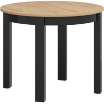 Mesa de comedor redonda extensible para 2 a 8 personas Yori Madera y Negro