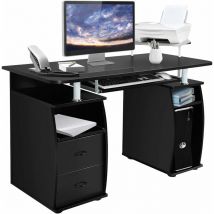 COSTWAY Mesa de Computadora Ordenador Tableta de Madera Escritorio Oficina 2 Cajones Estante Negro