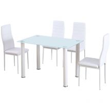 Saldosystocks - Mesa de Cristal Templado + 4 Sillas Polipiel. Comedor o Cocina